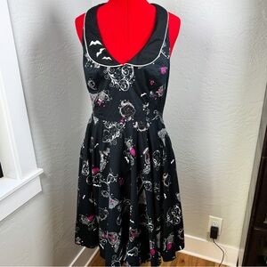 Hell Bunny Gothic Black Bat & Rose Halter Dress Retro Pinup M